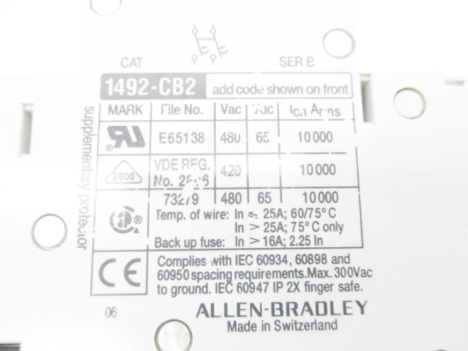 ALLEN BRADLEY 1492-CB2G050 SER. B 480V 5A NSNP