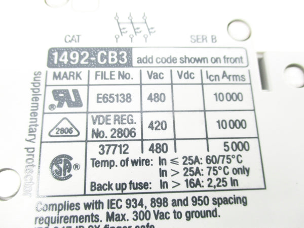 ALLEN BRADLEY 1492-CB3G005 SER. B 480VAC 0.5A NSNP