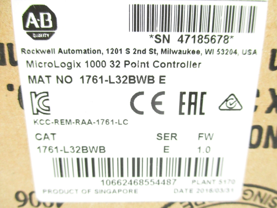 ALLEN BRADLEY 1761-L32BWB SER. E F/W 1.0 24VDC NSMP