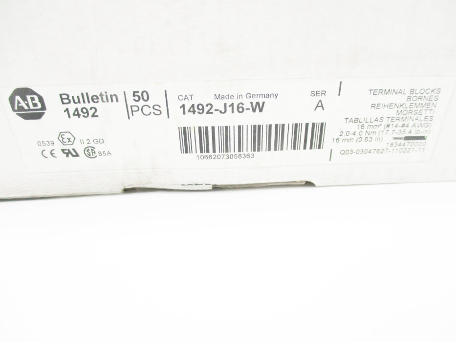 ALLEN BRADLEY 1492-J16-W SER. A (PKG OF 50) (WH) NSMP