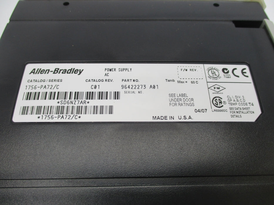 ALLEN BRADLEY 1756-PA72 SER. C 120/240VAC 10A NSNP