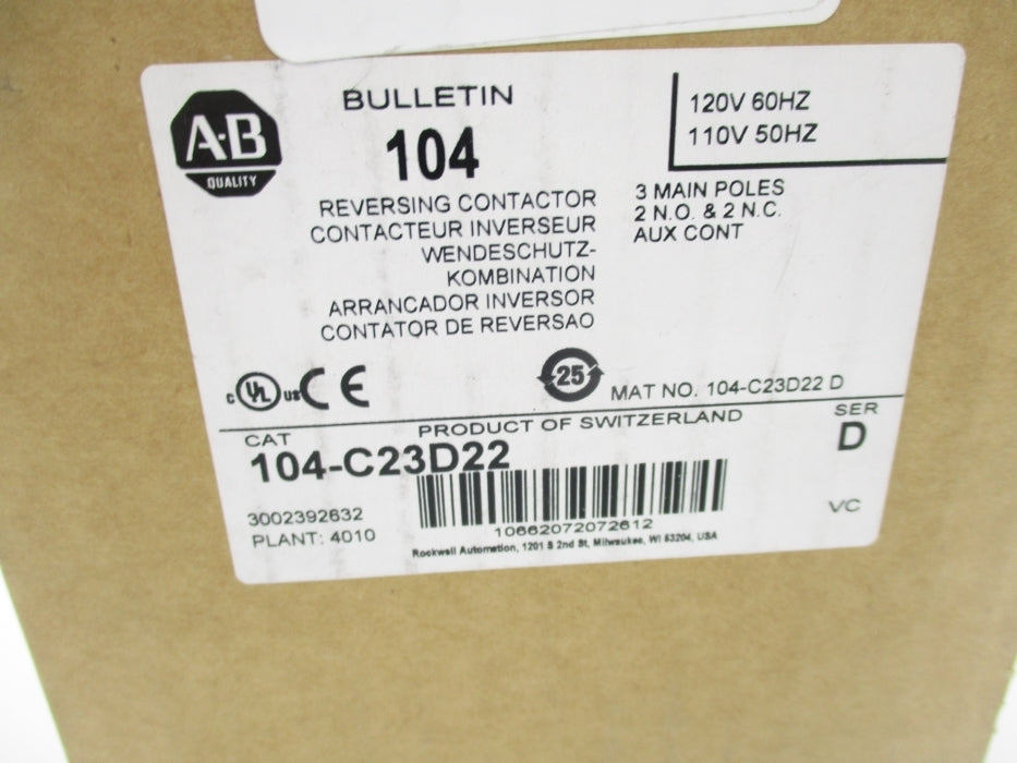 ALLEN BRADLEY 104-C23D22 SER. D 110/120V 32A (BR/WH) NSMP