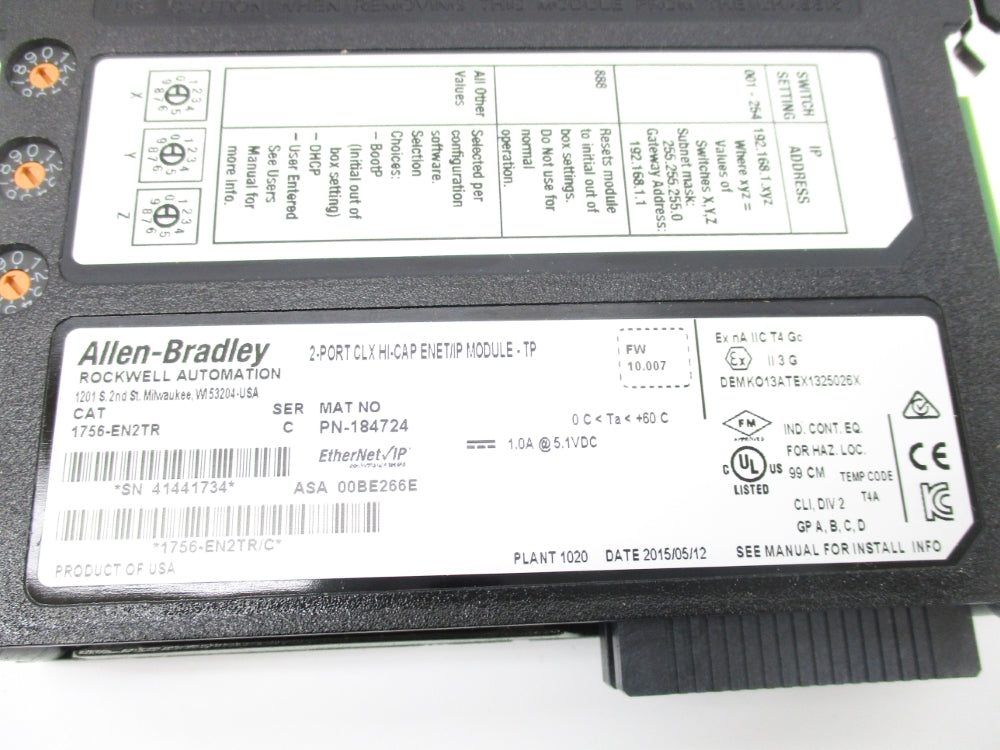 ALLEN BRADLEY 1756-EN2TR SER. C F/W 10.007 NSMP