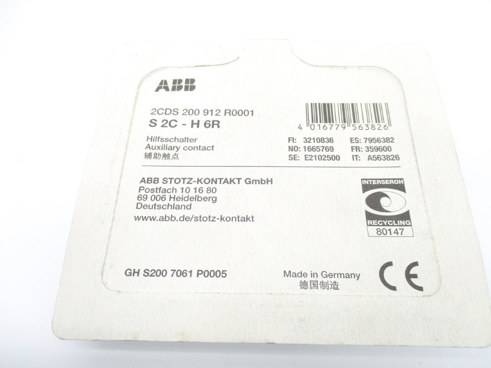 ABB 2CDS200912R0001 S2C-H6R S2C-H6R 230VAC 2A NSMP