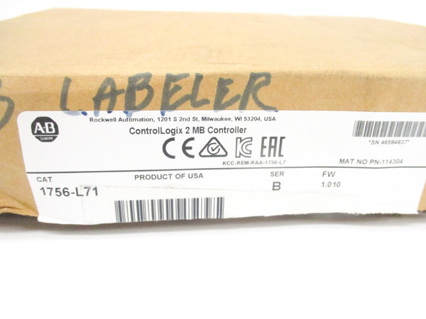 ALLEN BRADLEY 1756-L71 SER. B F/W 1.010 (NO KEY) NSMP