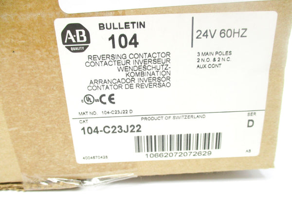 ALLEN BRADLEY 104-C23J22 SER. D 24V (BR/WH) NSMP