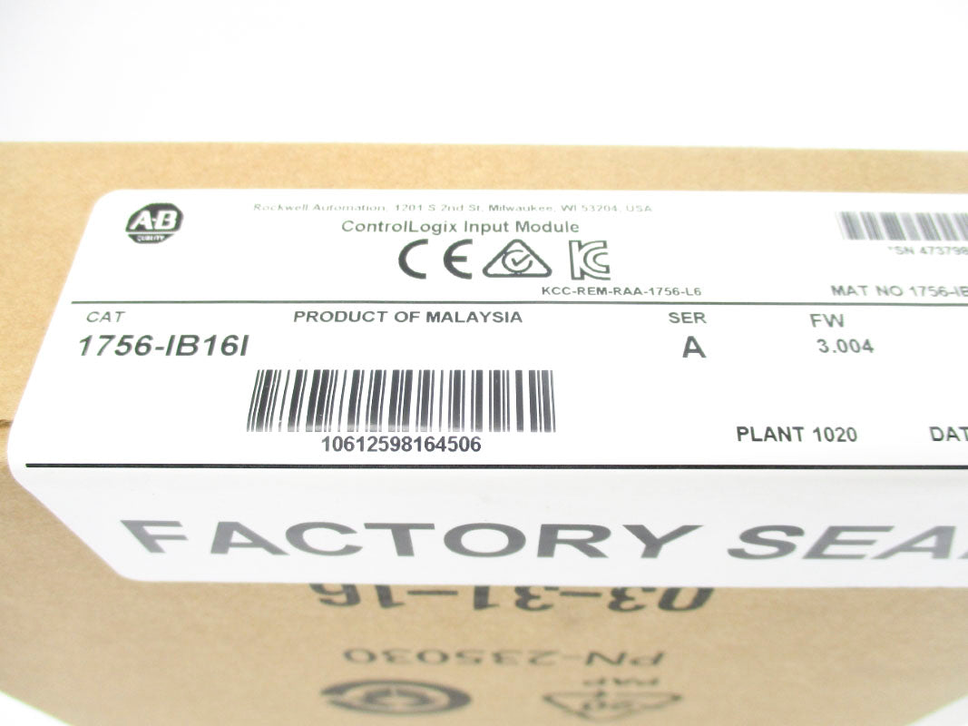 ALLEN BRADLEY 1756-IB16I SER. A F/W 3.004 DATE: 2016 NSFS