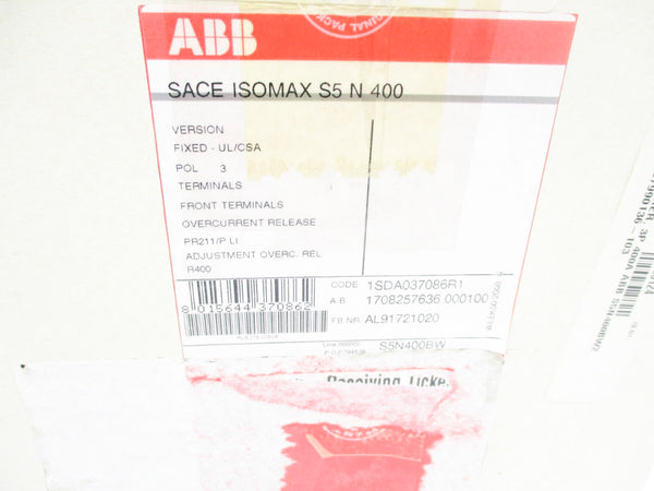 ABB SACEISOMAXS5N400 400A 600V NSMP