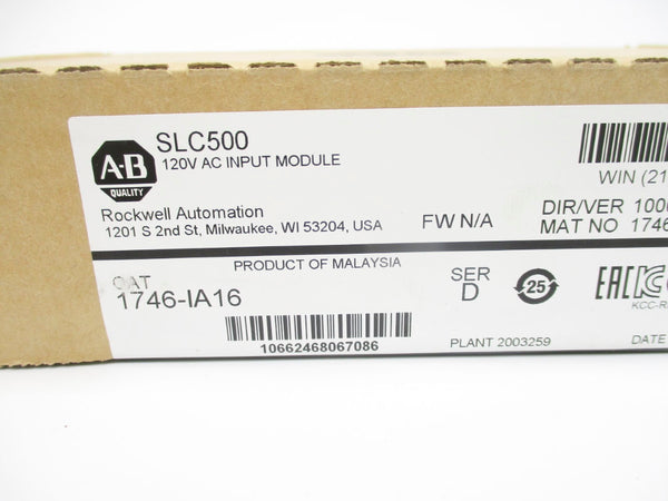 ALLEN BRADLEY 1746-IA16 SER. D DATE: 2017 120VAC NSFS