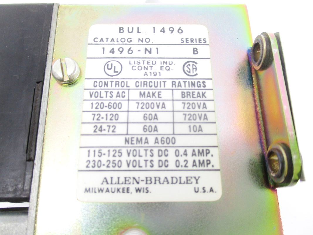 ALLEN BRADLEY 1496-N1 SER. B 600VAC 60A UNMP
