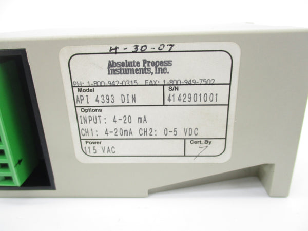 ABSOLUTE PROCESS INSTRUMENTS API4393DIN 115VAC UNMP