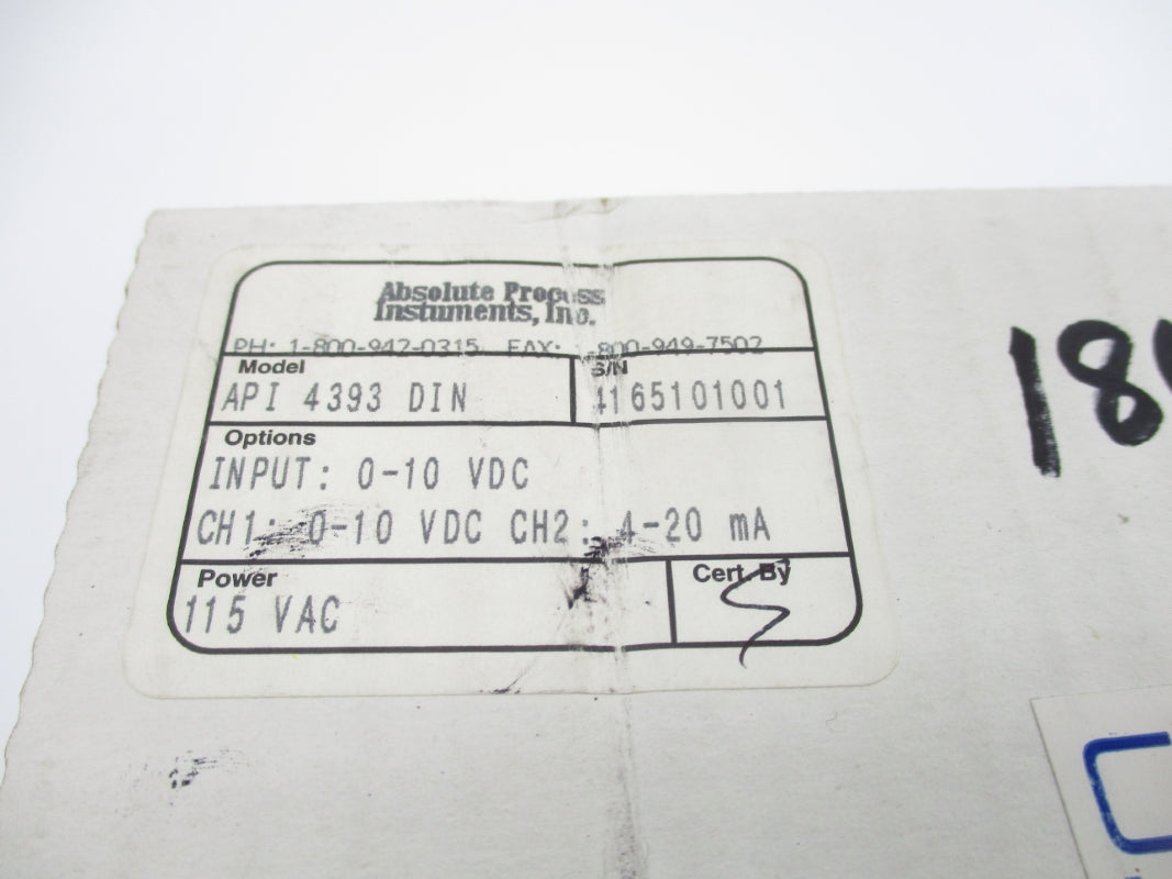 ABSOLUTE PROCESS INSTRUMENTS API4393DIN 115VAC NSFS