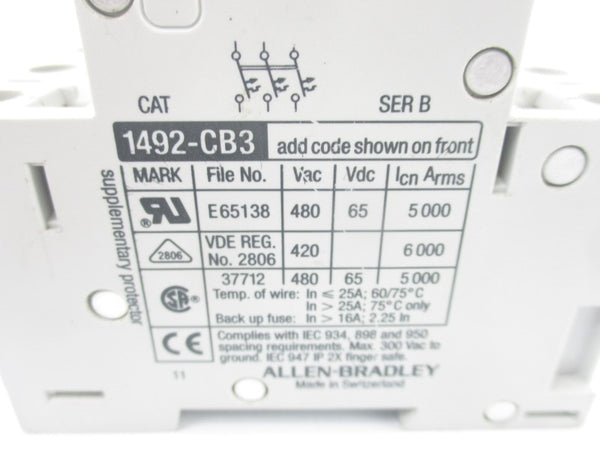 ALLEN BRADLEY 1492-CB3H020 SER. B 480VAC 2A NSNP