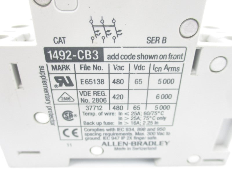 ALLEN BRADLEY 1492-CB3H020 SER. B 480VAC 2A NSNP