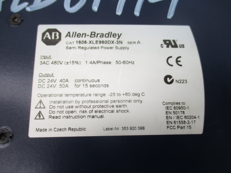 ALLEN BRADLEY 1606-XLE960DX-3N SER. A 480V 1.4A (AS PICTURED) NSNP