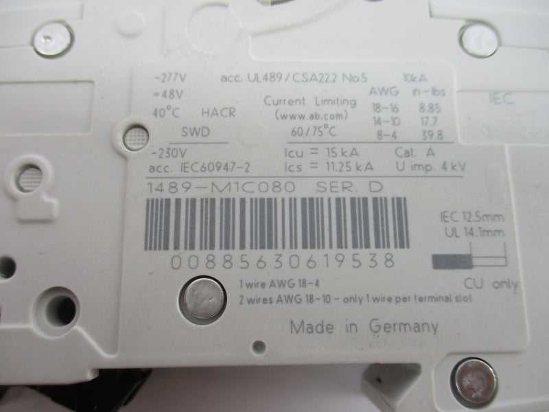 ALLEN BRADLEY 1489-M1C080 SER. D 277V 8A NSNP