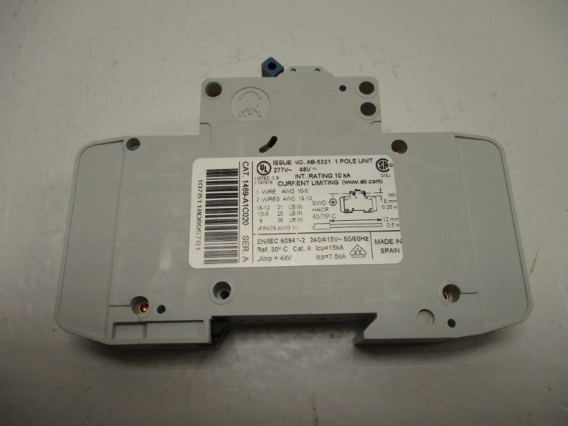 ALLEN BRADLEY 1489-A1C020 CIRCUIT BREAKER  SER. A 2A 277V NSNP