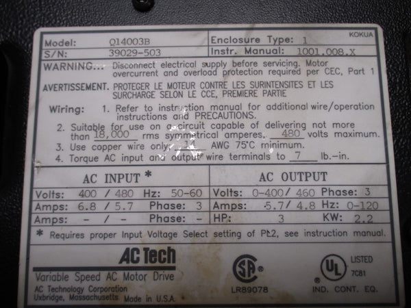 AC TECH Q14003B 1001.008.X UNMP