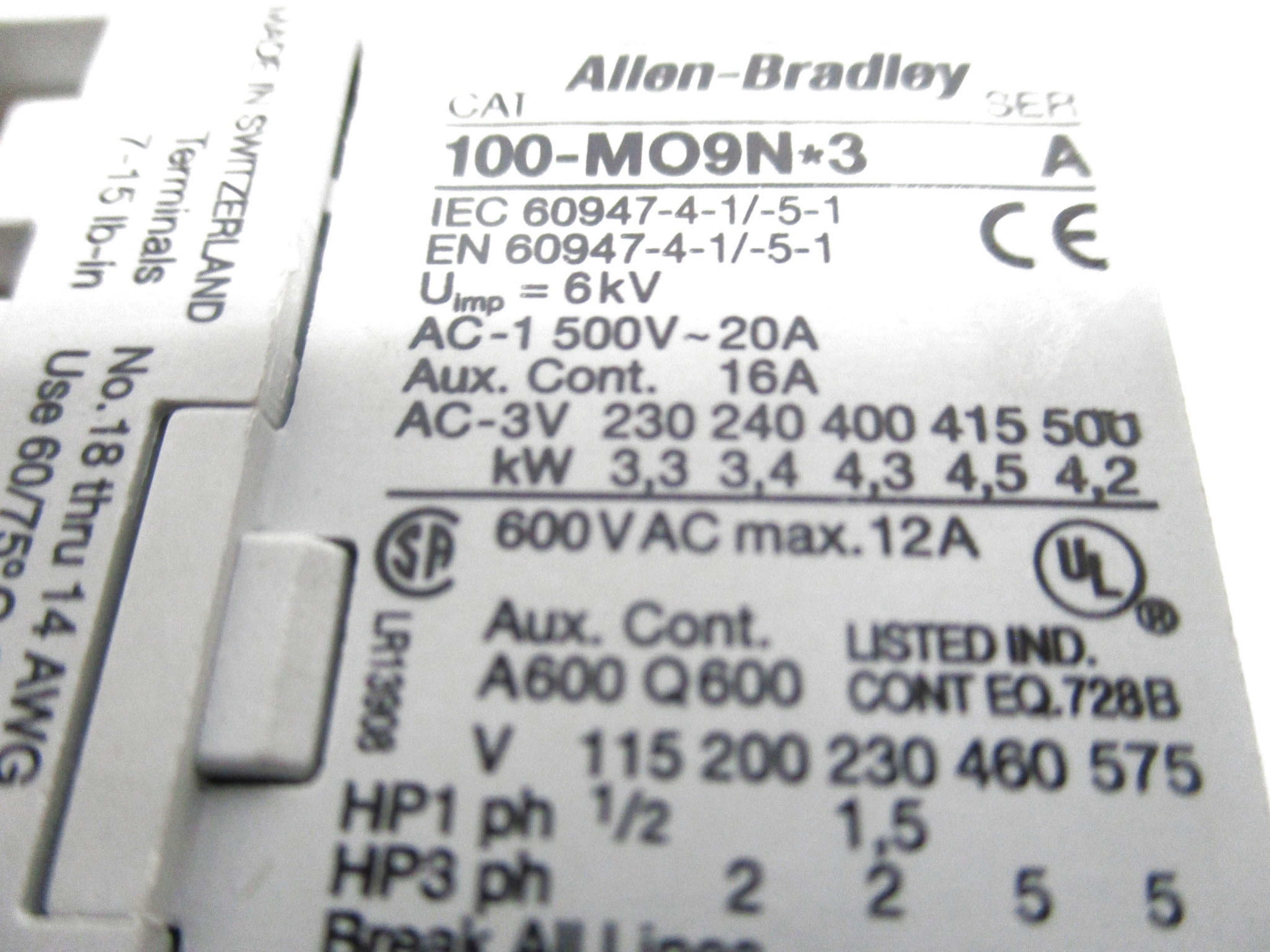 ALLEN BRADLEY 100-M09NKD3S SER. A 24V 20A (WH) NSMP