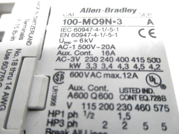 ALLEN BRADLEY 100-M09NKD3S SER. A 24V 20A (WH) NSMP