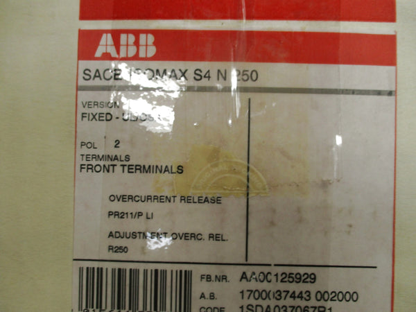 ABB S4N250BW-2S4 600V 250A  NSMP