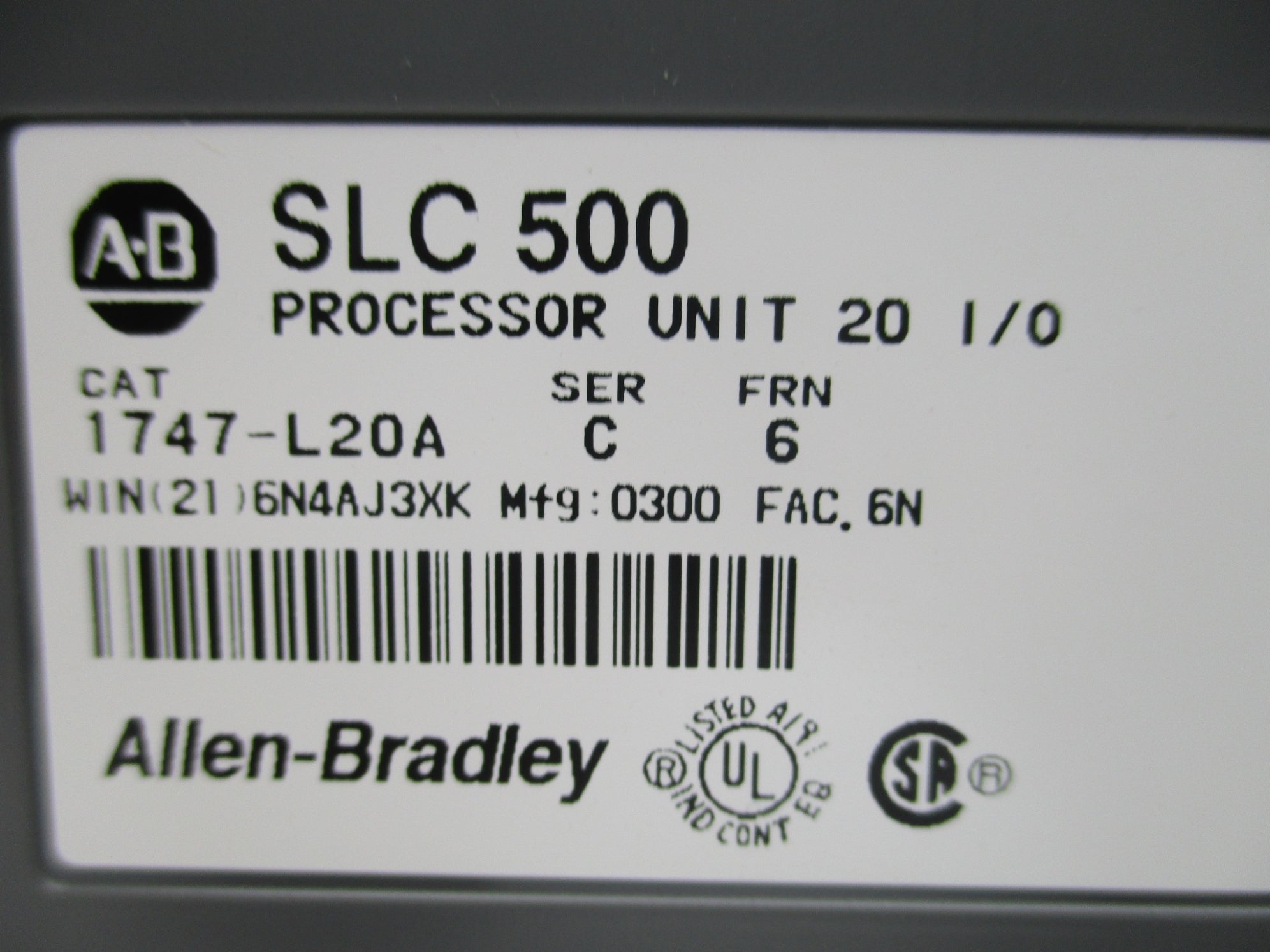 ALLEN BRADLEY 1747-L20A SER. C 85-132VAC 15A F/W 6 NSMP