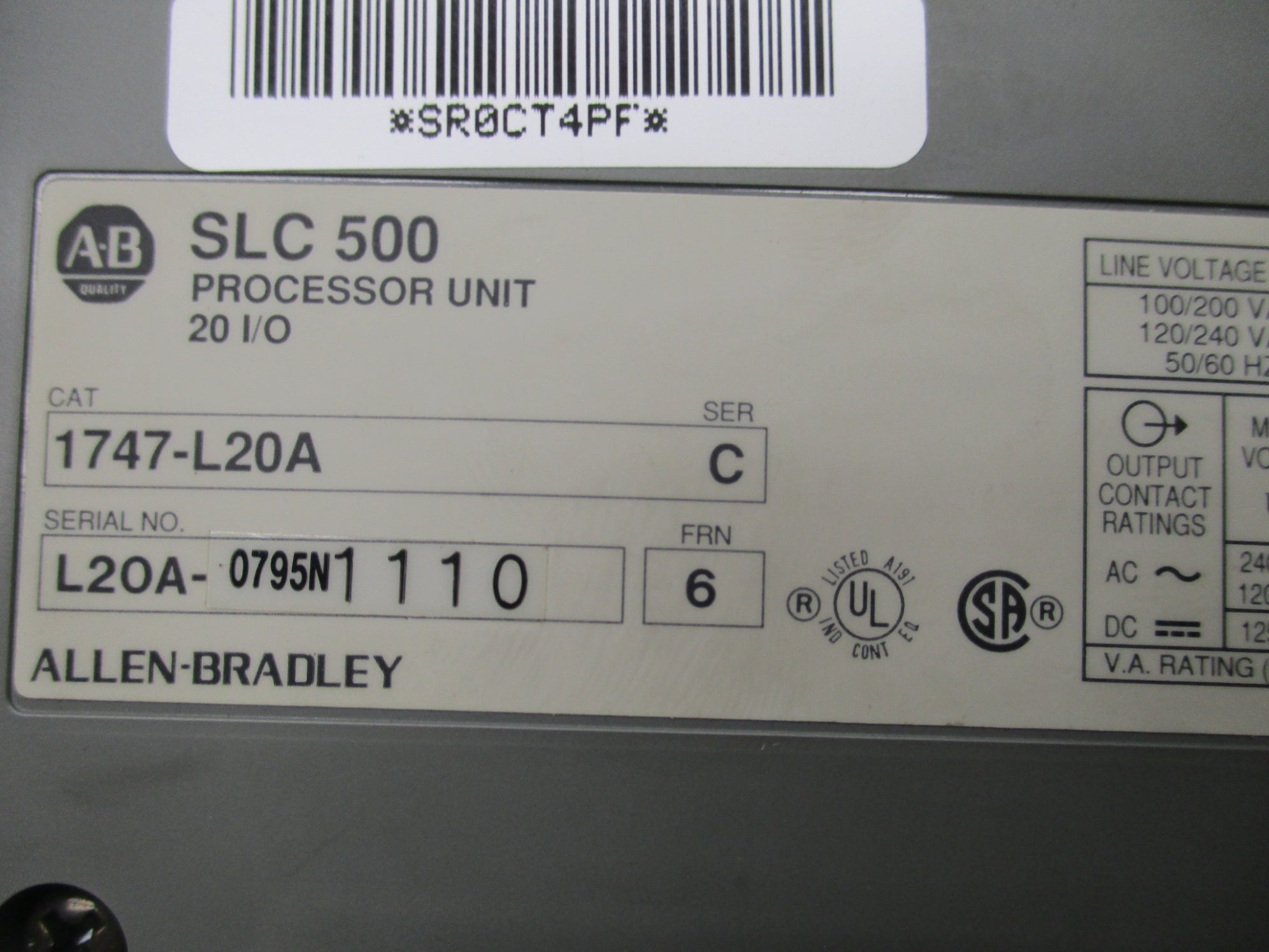 ALLEN BRADLEY 1747-L20A SER. C F/W 6 REMAN