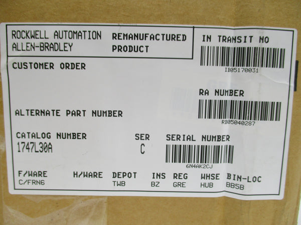 ALLEN BRADLEY 1747-L30A SER. C F/W 6 REMAN