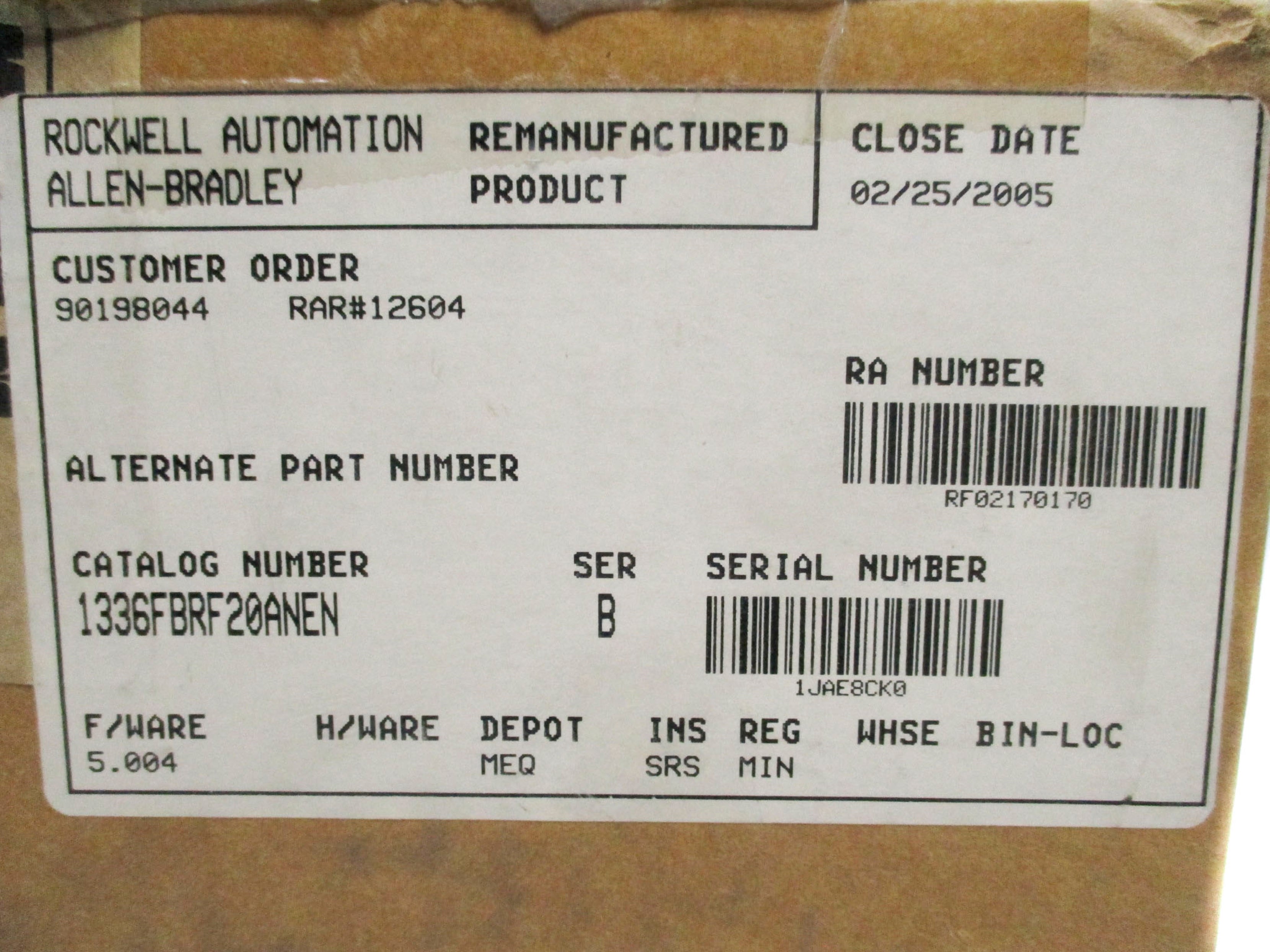 ALLEN BRADLEY 1336F-BRF20-AN-EN SER. B F/W 5.004 REMAN