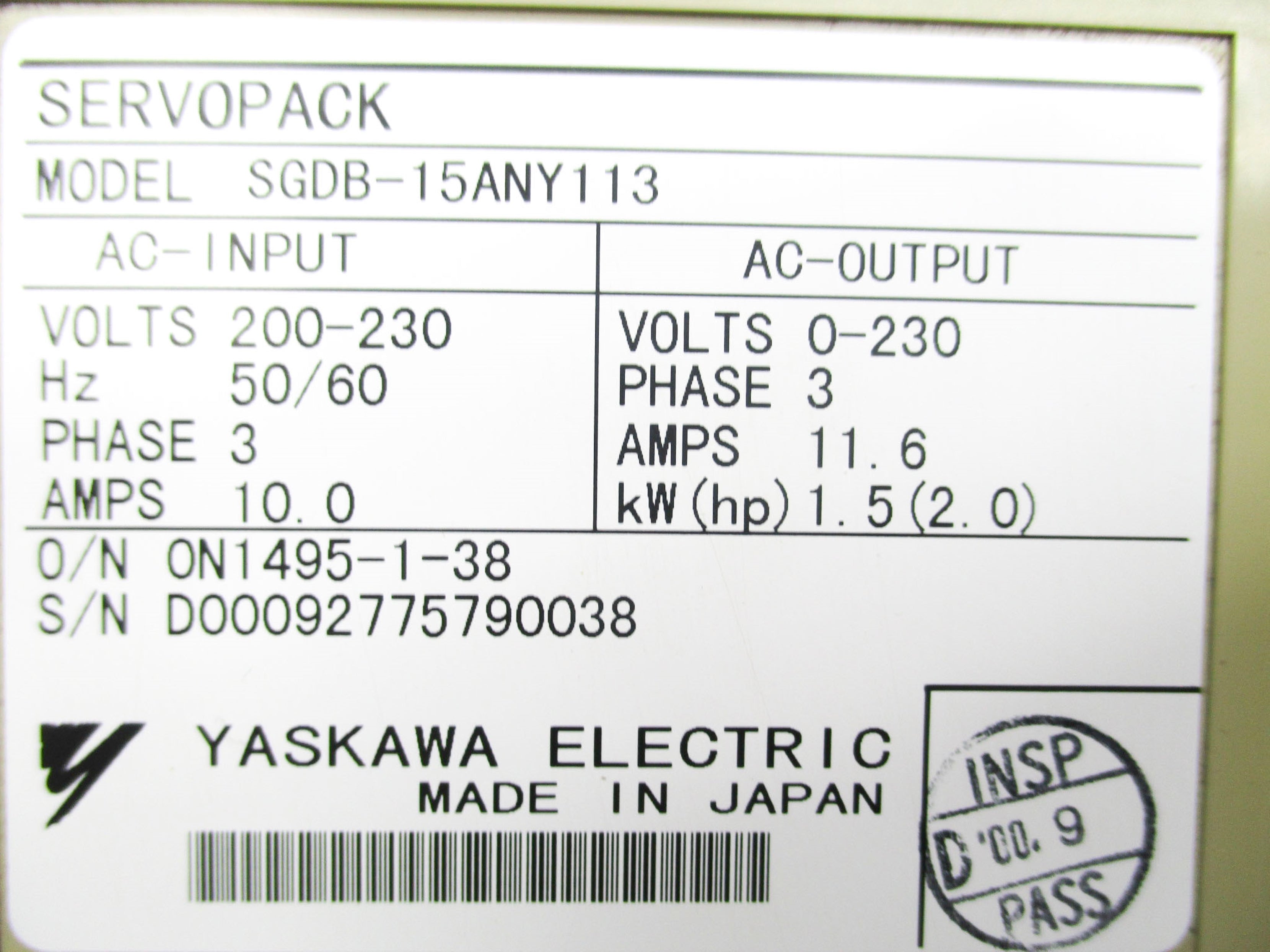 YASKAWA SGDB-15ANY113 (AS PICTURED) UNMP
