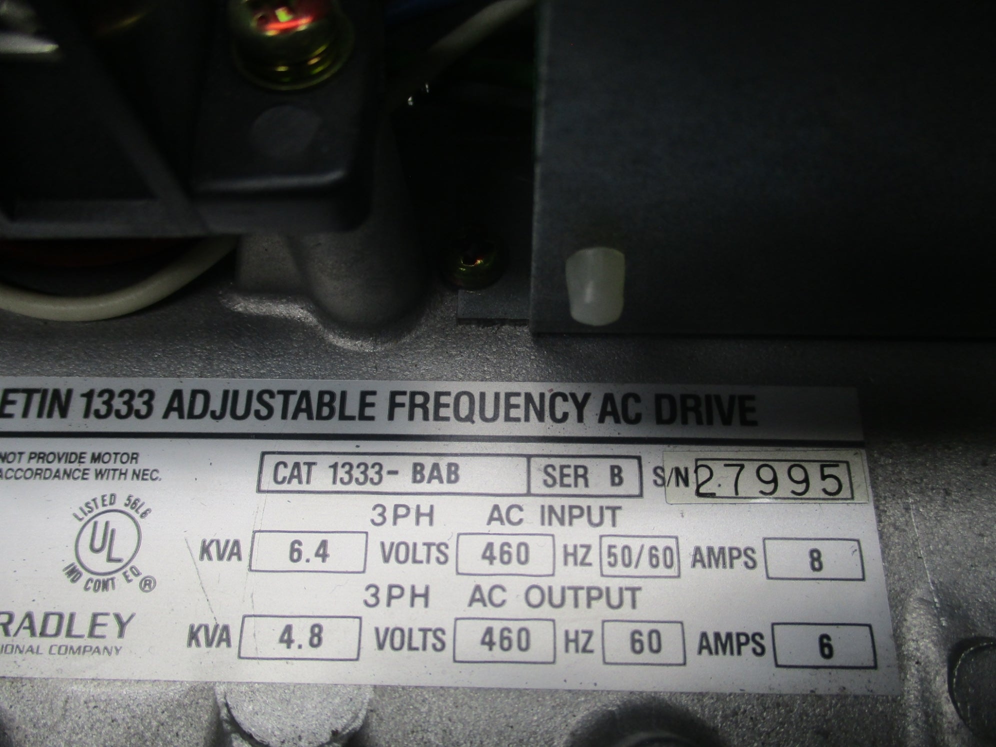 ALLEN BRADLEY 1333-BAB SER. B 460V 8A UNMP