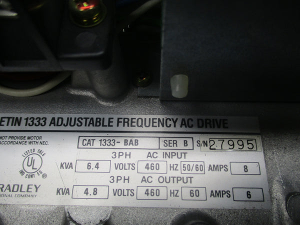 ALLEN BRADLEY 1333-BAB SER. B 460V 8A UNMP