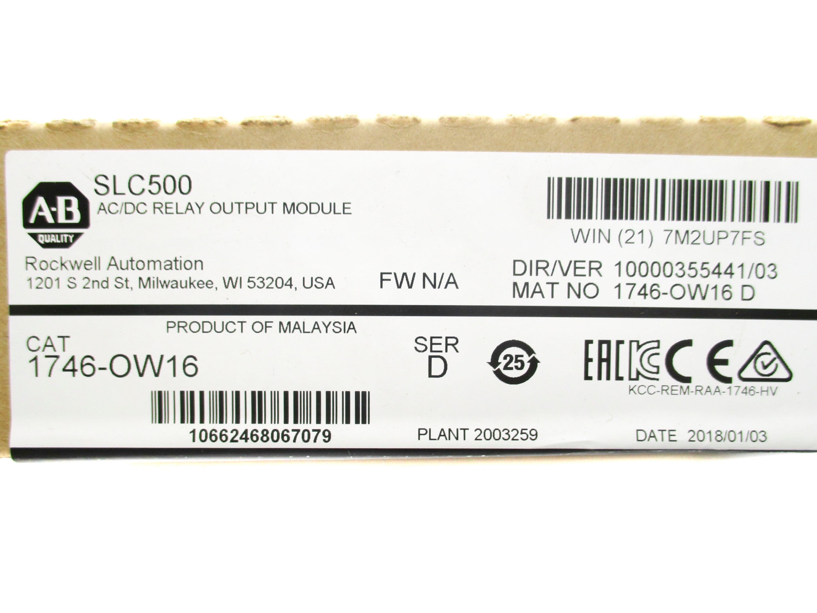 ALLEN BRADLEY 1746-OW16 SER. D DATE: 2018 NSFS