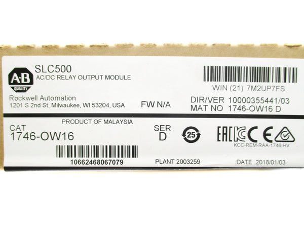 ALLEN BRADLEY 1746-OW16 SER. D DATE: 2018 NSFS