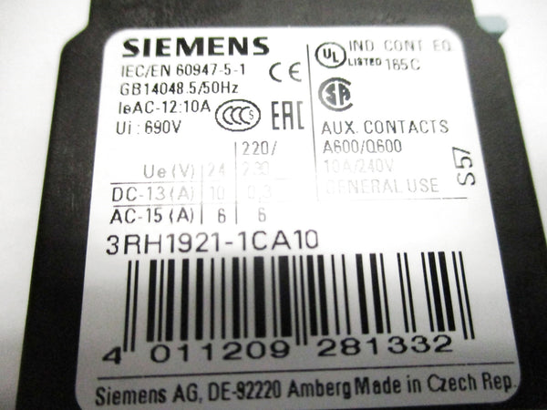 SIEMENS 3RH1921-1CA10 240V 10A NSNP