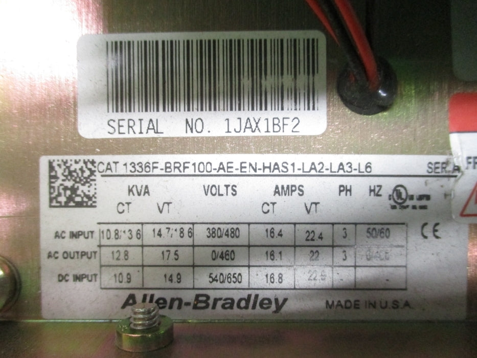 ALLEN BRADLEY 1336F-BRF100-AE-EN-HAS1-LA2-LA3-L6 SER. A UNMP