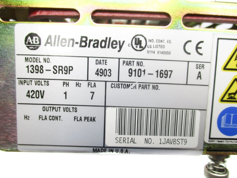 ALLEN BRADLEY 1398-SR9P SER. A (BR/WH) NSMP