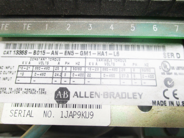 ALLEN BRADLEY 1336S-B015-AN-EN5-GM1-HA1-L6 SER. D (AS PICTURED) UNMP
