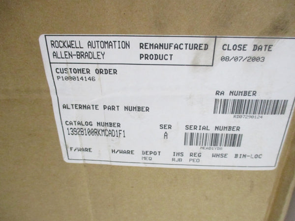 ALLEN BRADLEY 1392-B100-RK-MC-A-D1-F1-F4 SER. A REMAN