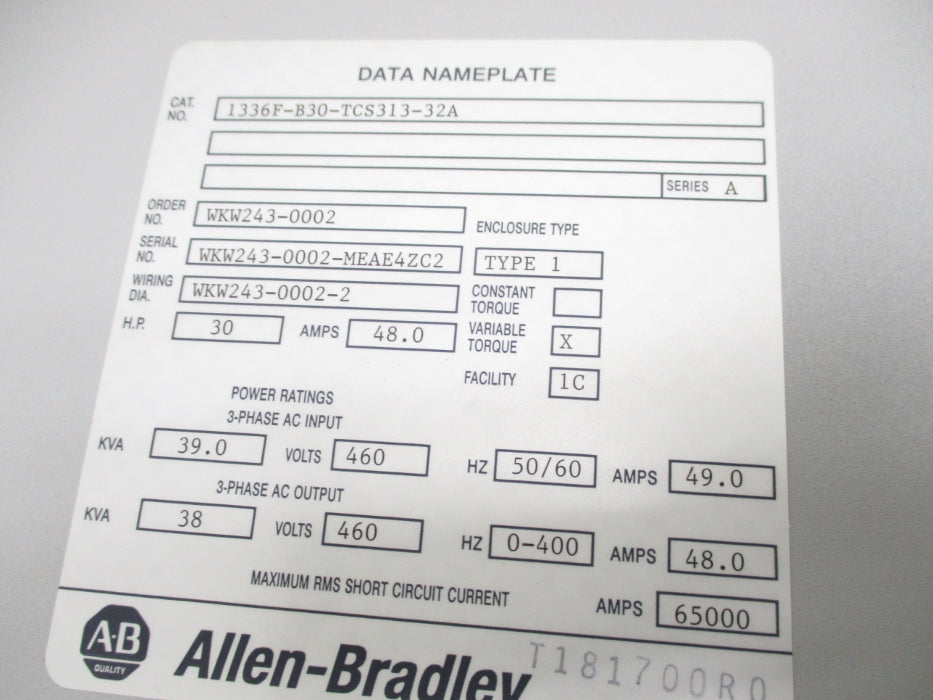 ALLEN BRADLEY 1336F-B30-TCS313-32A SER. A UNMP
