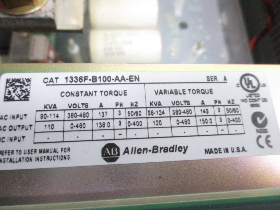 ALLEN BRADLEY 1336F-B100-AA-EN SER. A UNMP