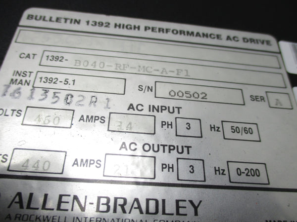 ALLEN BRADLEY 1392-B040-RF-MC-A-F1 SER. A REMAN