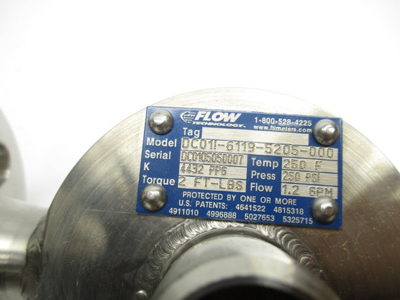FLOW TECHNOLOGIES DC01I-6119-5205-000 250PSI NSMP