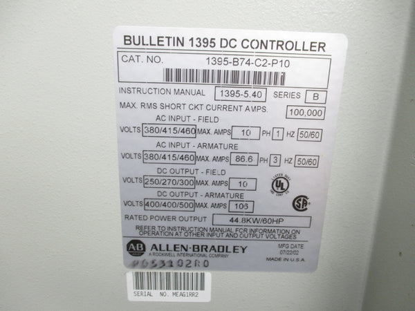 ALLEN BRADLEY 1395-B74-C2-P10 SER. B 10-86.6A UNMP