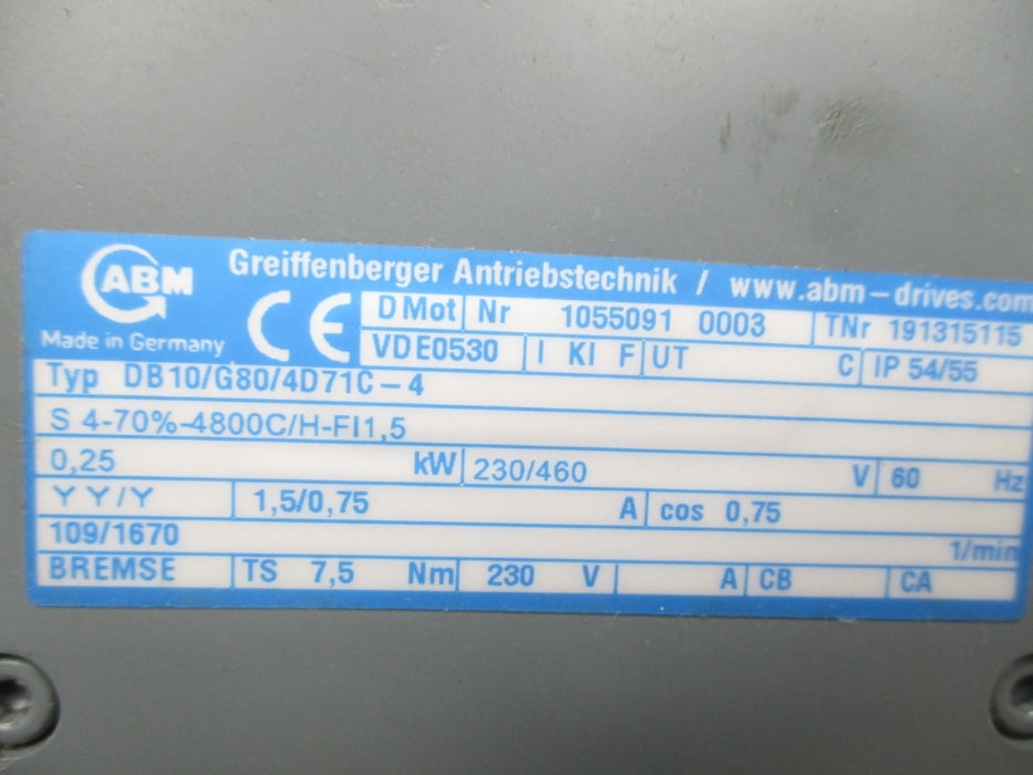 ABM DB10/G80/4D71C-4 230/460V 1.5/0.75A NSNP