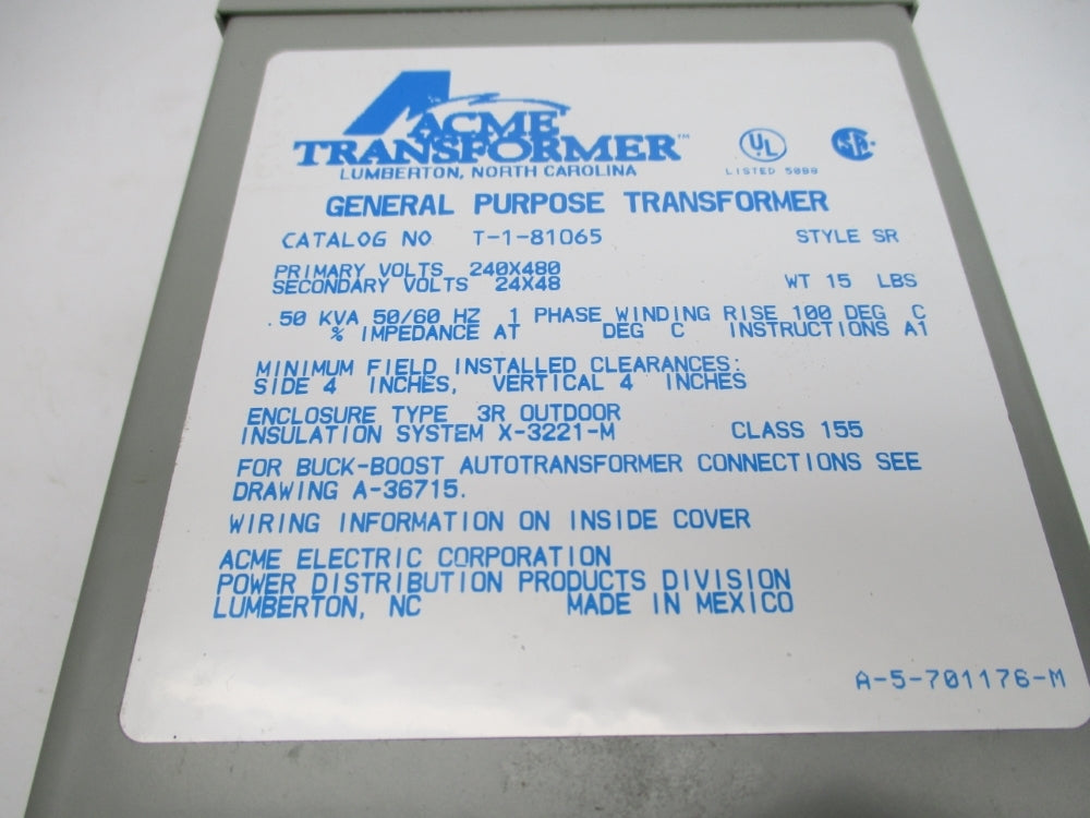 ACME TRANSFORMER T-1-81065 480V NSMP