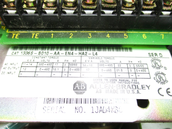 ALLEN BRADLEY 1336S-B010-AA-EN4-HA2-L4 SER. D UNMP