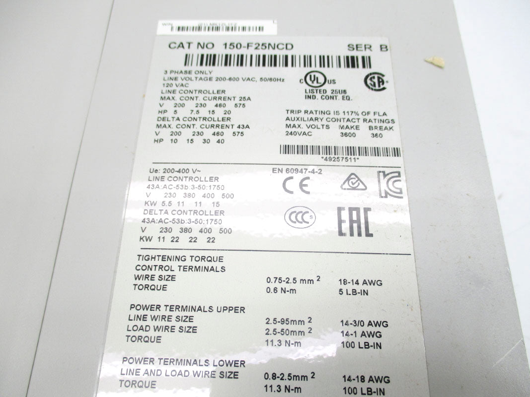 ALLEN BRADLEY 150-F25NCD SER. B 200-600VAC 25A F/W 6.008 NSMP