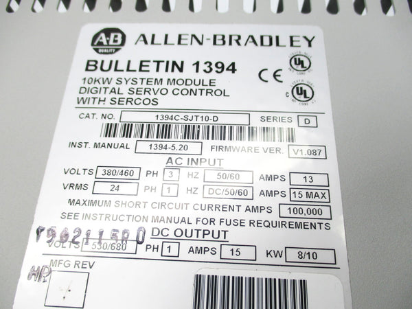 ALLEN BRADLEY 1394C-SJT10-D SER. D 380/460V 15A F/W V1.087 NSNP
