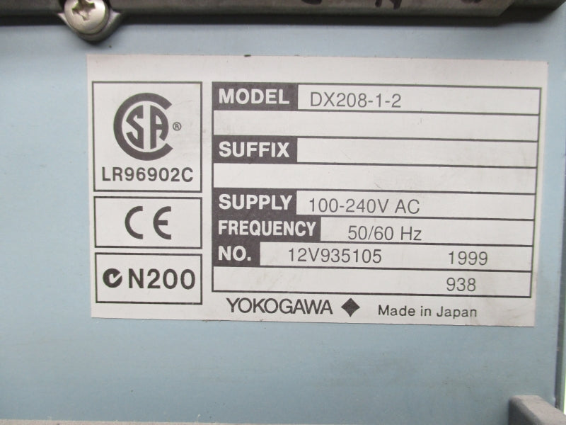 YOKOGAWA DX208-1-2 100-240VAC UNMP